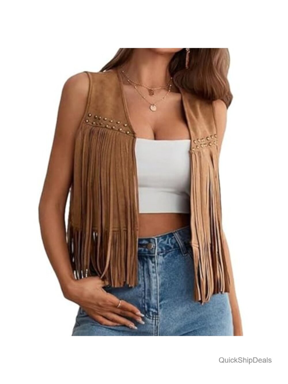 Faux Suede Fringe Vest Sleeveless Tassel Waistcoat Western 70s Hippie